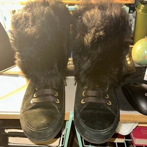 UGG Black Ankle Boots with Plush Fur Trim